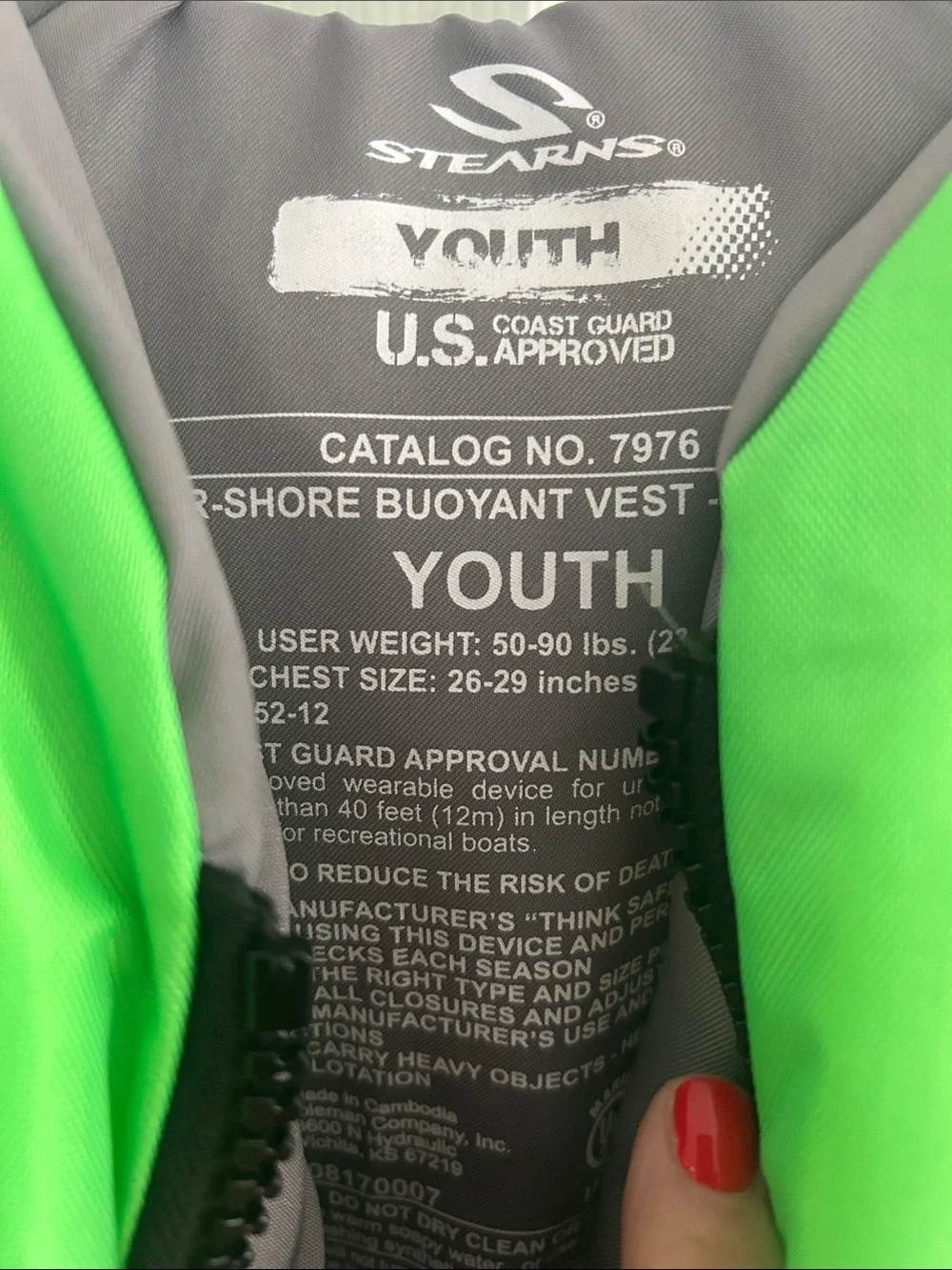 STEARNS YOUTH LIFE JACKET SIZE Y 50-90 LBS
